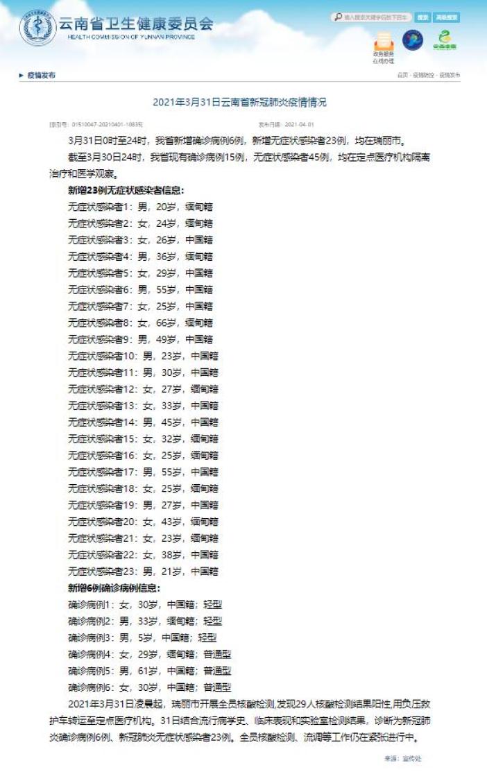 云南昨日新增本土无症状15例(云南新增确诊15例无症状5例)
